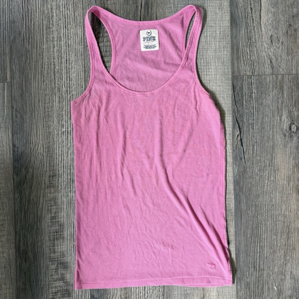 Y2k Victorias Secret Pink Tank Top Large Ribbed Embroidered Dog Logo Layering